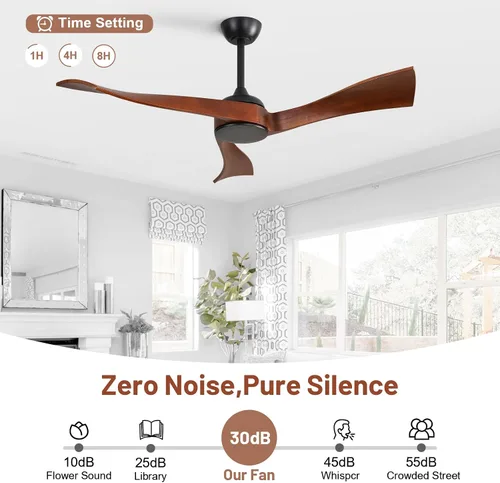 Vista 4 de CACI Mall Ventiladores de techo de madera de 52 pulgadas sin luces, sólido, ventilador de techo de 3 aspas para interiores y exteriores, sin luz