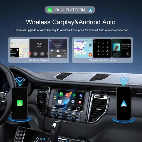 Vista 3 de CAMECHO Adaptador inalámbrico 2 en 1 para automóvil CarPlay Android Auto, adaptador inalámbrico Apple Car Play Android Auto, adaptador CarPlay
