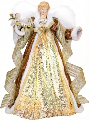 Vista 7 de Valery Madelyn - Decoración iluminada para árbol de Navidad con ángel con temporizador, decoración de ángel pequeño de 12 pulgadas de tela azul