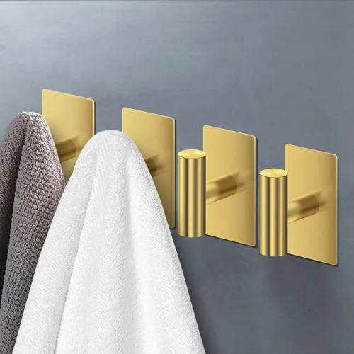 Vista 2 de Ganchos dorados de acero inoxidable para montaje en pared, paquete de 2 ganchos resistentes para colgar abrigos, toallas, batas, ropa, cocina y baño