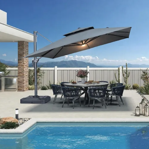 Vista 32 de PURPLE LEAF Sombrilla de Patio Voladiza de 10' x 13' para Exteriores con Base de 330 libras, Sombrilla Rectangular Grande Resistente al Viento