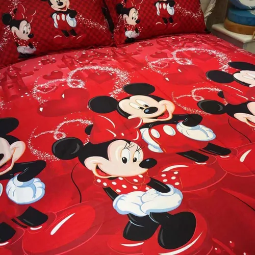 Vista 3 de 100% algodón para niños, reversible, estampado de Mickey Mouse para parejas, juego de ropa de cama de 2 piezas con cierre de cremallera, individual