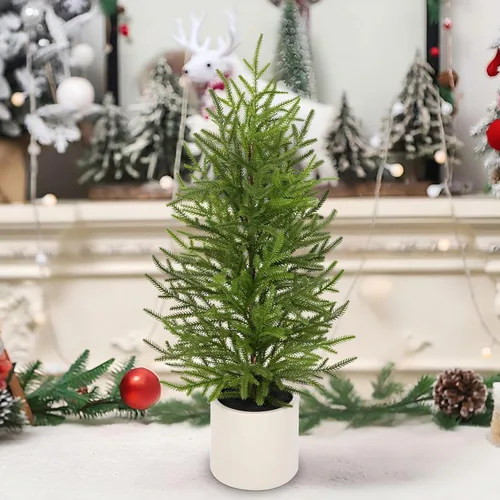 Vista 2 de 2.6FT Artificial Small Mini Pine Tree for Tabletop, Real Touch 31 inch Premium Artificial Topiary Tree Potted Plants for Home Tabletop Entryway