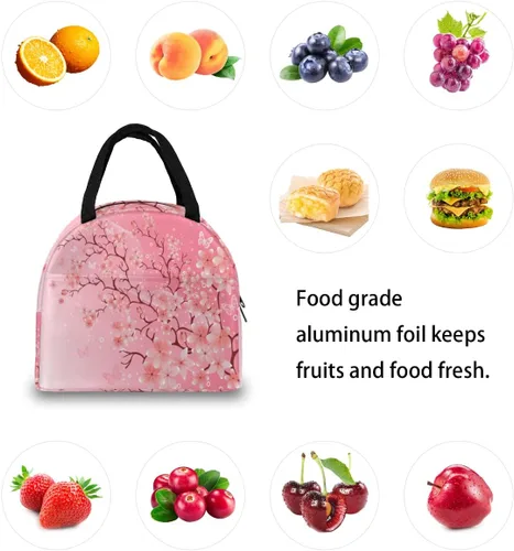 Vista 7 de AUUXVA Bolsa de almuerzo japonesa con diseño de flor de cerezo para mujeres, hielera, reutilizable, bolsa de almuerzo portátil para niños, niñas