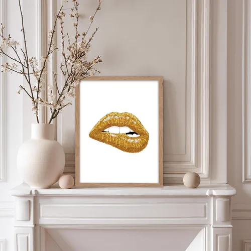 Vista 5 de Poster Master Impresión de labios dorados, póster de mordida de labio, arte moderno y minimalista, regalo bohemio para hombres y mujeres, diseño