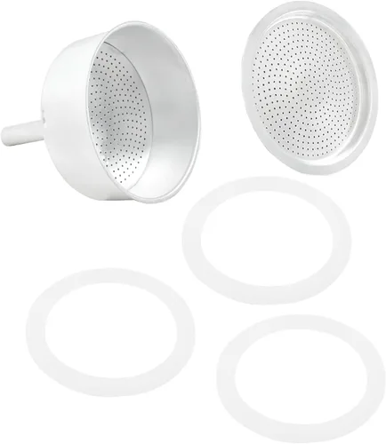 Vista 6 de Waziaqoc Espresso Moka - Kit de embudo de repuesto de 6 tazas, 1 filtro de aluminio con 3 paquetes de sellos de junta de repuesto