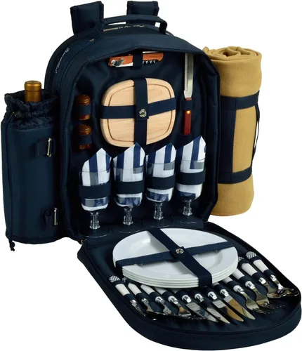 Vista 8 de Picnic at Ascot Mochila de picnic para 4 personas equipada con enfriador, soporte para vino aislado y manta - Diseñada y montada en los Estados