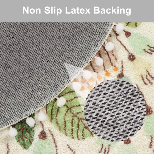Vista 4 de Uphome Alfombra Redonda Pequeña de 2' Círculo Tapete de Baño Lindo con Pompones Flecos Diseño Floral de Plantas Alfombras de Baño Lavables Suaves
