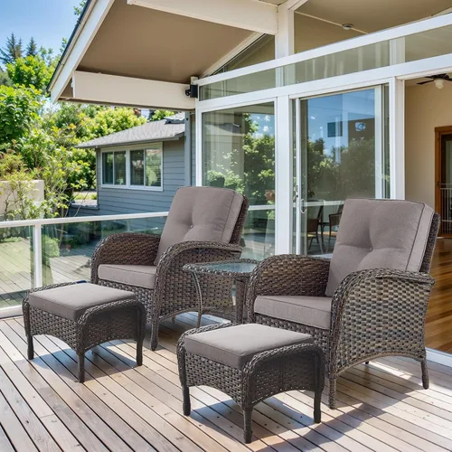 Vista 36 de HUMMUH Juego de 2 sillas de mimbre para exteriores, sillas de comedor con respaldo alto y asiento profundo para jardín, porche, patio trasero