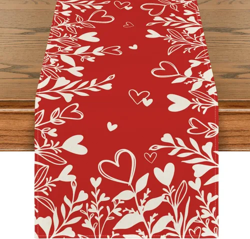 Vista 8 de Artoid Mode Camino de mesa con diseño de corazón rojo para el día de San Valentín, decoración de mesa de comedor de cocina de temporada