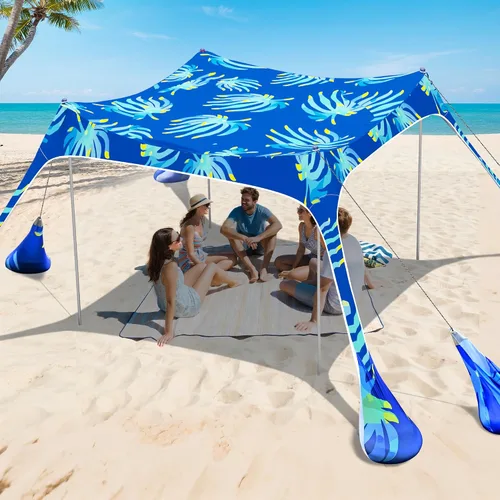 Vista 11 de 2PM SPORTS Toldo de Carpa de Playa con Protección UV UPF50+, Refugio Grande de Sombra Solar para Exteriores para Picnic Familiar, Camping, Viajes