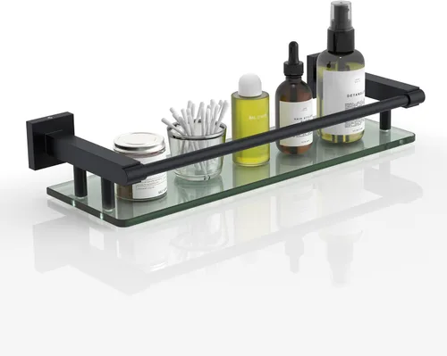 Vista 9 de Estante de vidrio para baño, estantes de baño de 20 pulgadas con toallero, estantes de vidrio templado con toallero de acero inoxidable para estante