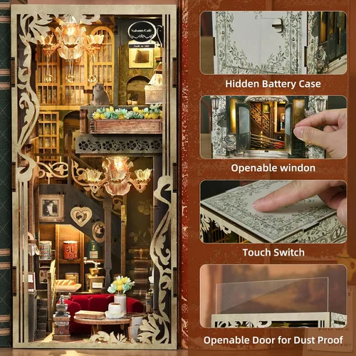 Vista 10 de CCCDF Kit de Rincón de Libros para Adultos y Adolescentes, Kit de Casa de Muñecas en Miniatura DIY Rompecabezas de Madera 3D Booknook Sujetalibros