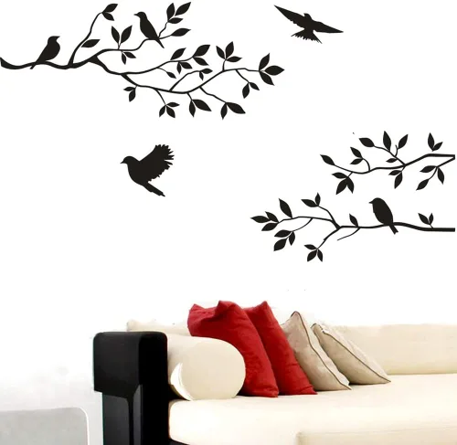 Vista 2 de Mix Decor - Vinilo adhesivo de pared de ramas para pared, diseño de pájaros y árboles, fondo de TV familiar, papel tapiz de vinilo extraíble