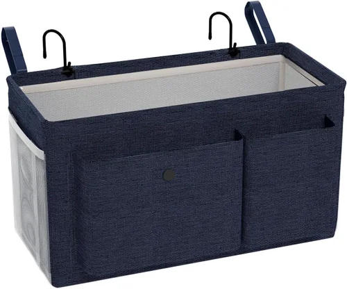 Vista 13 de Edudif Organizador de mesita de noche con correas fijas y soporte para botella de agua, litera ideal para el hogar, dormitorio, hospital, cuna, Negro