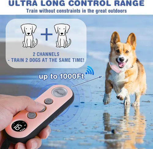 Vista 4 de Collar de choque para perro, collar de entrenamiento impermeable para perros con control remoto de 1000 pies, collar de descarga eléctrica