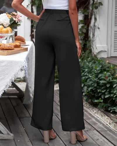 Vista 4 de GRAPENT Pantalones de pierna ancha para mujer, para trabajo, negocios, casual, de cintura alta, pantalones de vestir fluidos para la oficina