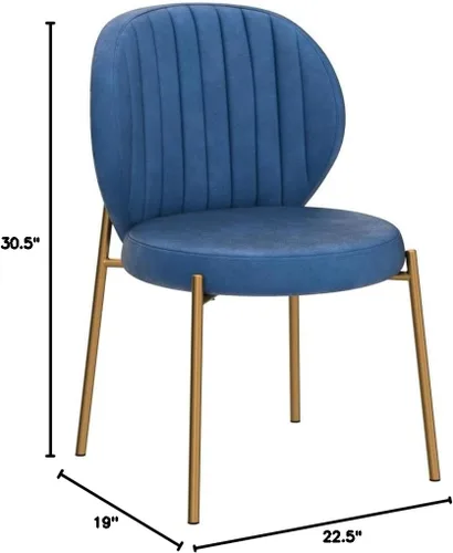 Vista 2 de Amoa - Juego de 2 patas de metal dorado contemporáneas con sillas de comedor tapizadas de terciopelo, color azul