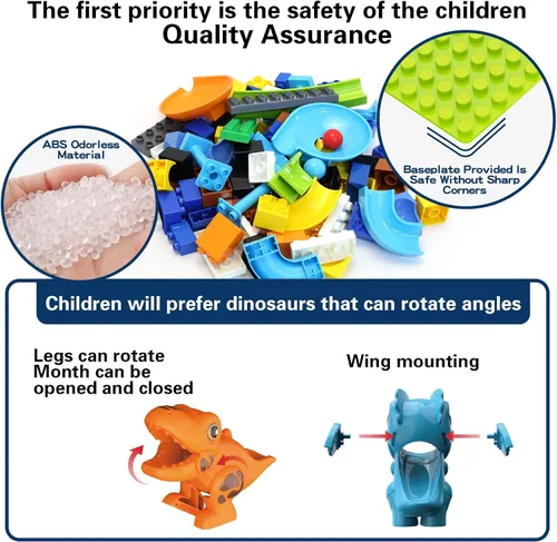 Vista 3 de Bloques de Construcción Carrera de Mármol, Pista de Mármol con Dinosaurios, Ladrillos Grandes Clásicos para Niños de 3, 4, 5, 6, 7 + Años