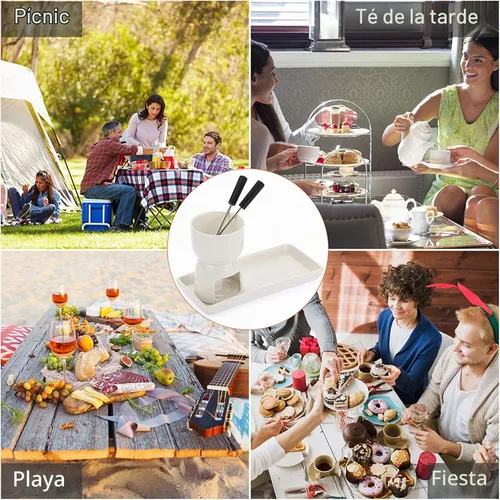 Vista 6 de BSTKEY Juego de calentador de mantequilla de cerámica de 5.1 fl oz con plato rectangular de cerámica, juego de mini olla de fondue para derretir