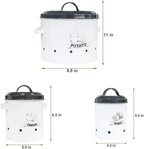 Vista 3 de SOTECH Juego de 3 contenedores de almacenamiento de papas y cebollas y ajos con tapa, organizador de despensa de cocina y conservador de verduras