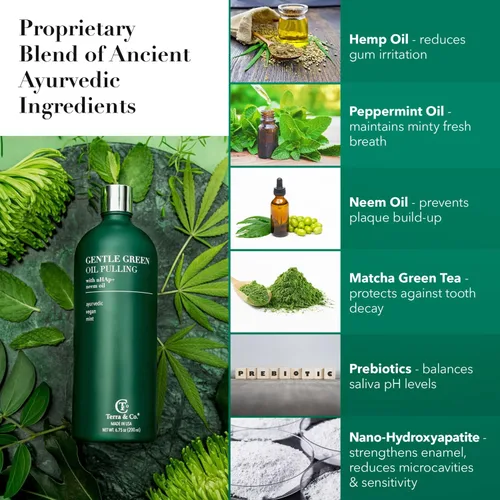 Vista 4 de Terra & Co. Nano hidroxiapatita suave aceite verde - Enjuague bucal natural vegano para la salud de los dientes y las encías - Sin alcohol y sin