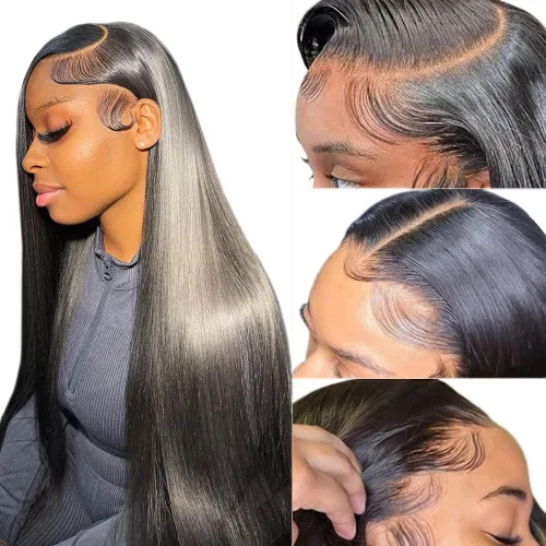 Vista 20 de Subella 12A Pelucas de encaje frontal HD de cabello humano con línea capilar prearrancada con cabello recién nacido, densidad de 180, 13x5, cabello