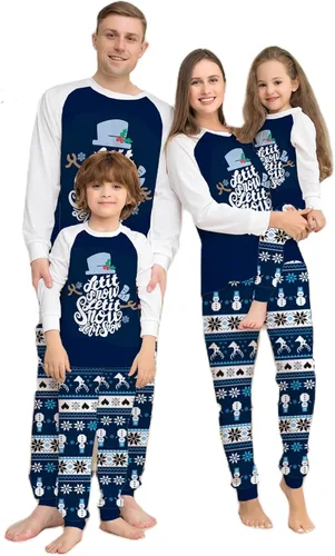 Vista 23 de Awoscut - Conjunto de pijamas navideños a juego, con estampado en la parte superior y pantalones a cuadros #B-7