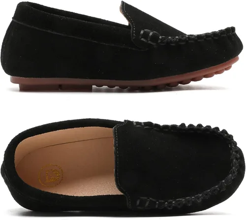 Vista 4 de DADAWEN Mocasines de piel de ante suave para niños y niñas pequeños, zapatos de vestir planos para barco, para boda, iglesia, zapatos Oxford
