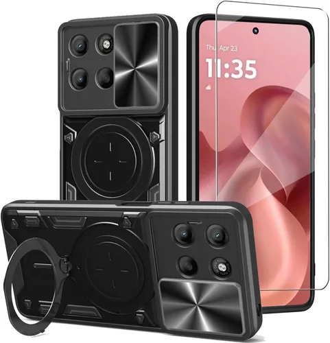 Vista 10 de Funda para teléfono Motorola Moto G85 5G con protector de pantalla de vidrio, cubierta protectora de cámara deslizante integrada, funda protectora