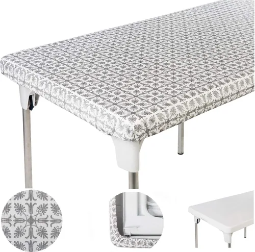 Vista 13 de TopTableCloth Mantel de vinilo de plástico con reverso de franela, 2 unidades, 6 pies, 72 x 30 pulgadas, mantel a cuadros rojos y blancos, esquina