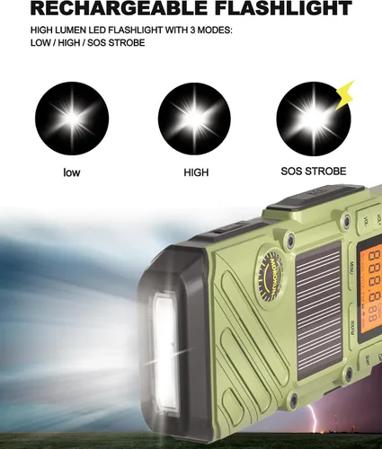 Vista 3 de Walkie Talkies de emergencia para adultos con NOAA, FM, SOS, escaneo y linterna 10 millas, manivela solar/carga USB, campamento VOX, caza