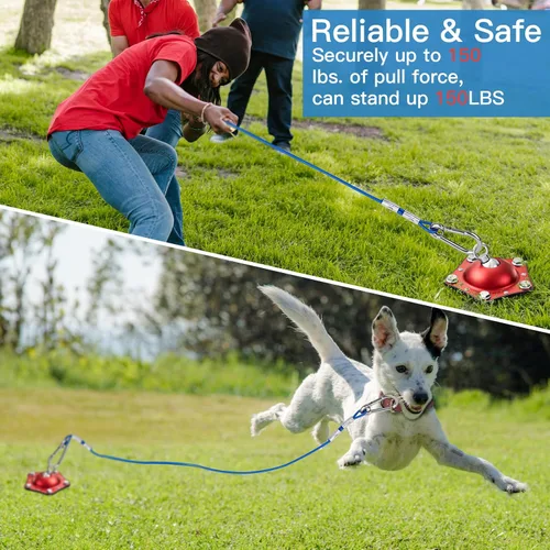 Vista 6 de Cable de amarre para perros y estaca para acampar al aire libre, anclaje giratorio de 360°, con cable resistente de 20 pies, el corredor de perro