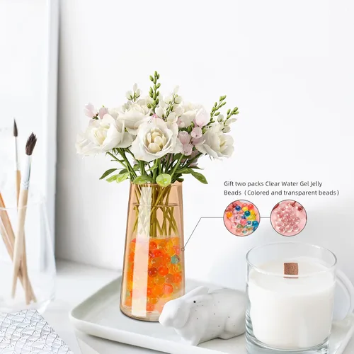 Vista 3 de Jarrón de vidrio ámbar para flores, jarrones de vidrio transparente de 6 pulgadas para centro de mesa, jarrón moderno de estilo bohemio para boda