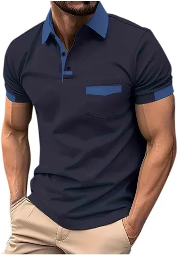 Vista 38 de Mens Shirts Casual Stylish Button Down Short Sleeve Polo Shirt Summer Vacation Shirts Loose Athletic Pullover Tee