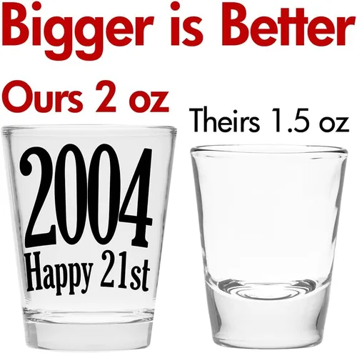 Vista 2 de Make Em Laugh 2004 Vaso de chupito de cumpleaños feliz número 21 - Celebra el cumpleaños número 21 - Regalos de cumpleaños perfectos para él o ella