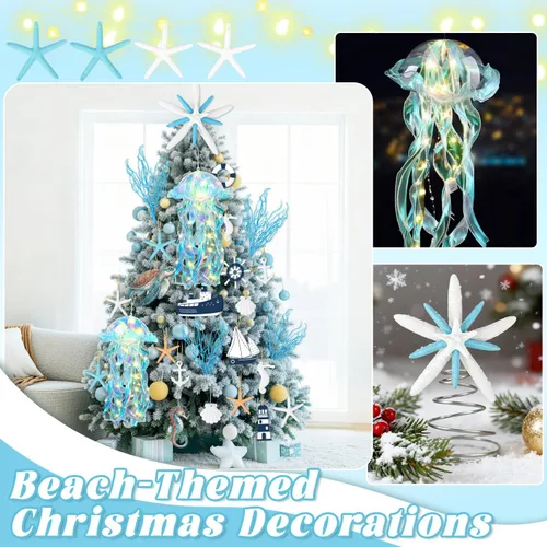 Vista 3 de MOVINPE Juego de adornos costeros para árbol de Navidad, decoración colgante de vacaciones con decoración para colgar en el árbol, faroles