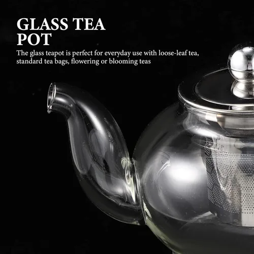 Vista 8 de Hemoton Tetera infusor de té, tetera de vidrio, tetera de té, dispensador de té con infusor de té para casa de té, centro de mesa para té, café