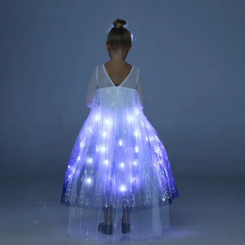 Vista 3 de QooGoo Vestido de princesa para niñas, con luz LED, vestidos elegantes