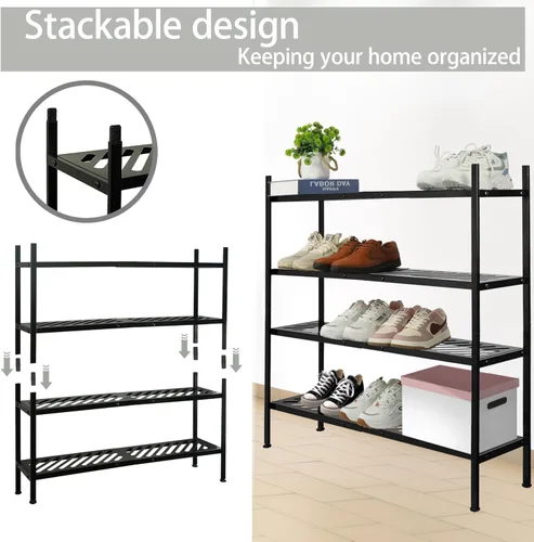 Vista 6 de Zapatero – Organizador de zapatos de metal de 2 niveles, estante de almacenamiento de zapatos de 35 pulgadas, apilable largo soporte para armario