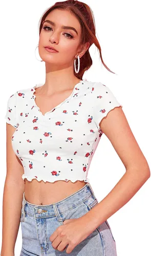 Vista 3 de SweatyRocks Camiseta corta básica de manga corta y cuello redondo para mujer