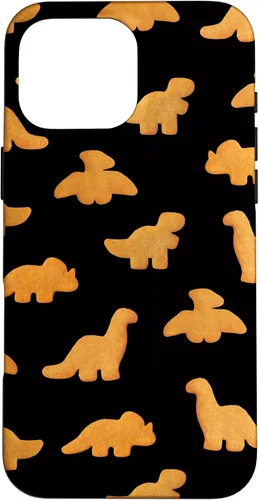Vista 19 de iPhone 16 Dinos - Patrón de pepitas de pollo Divertida funda negra de dinosaurio realista
