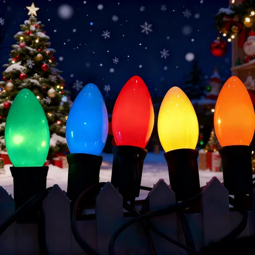 Vista 10 de Cadena de luces LED para exteriores de 25 pies, cadena de luces C9 con 27 bombillas multicolor pintadas en aerosol de 0.6 W, luces de Navidad