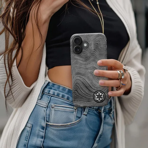 Vista 4 de DorisMax Funda para iPhone 16 Plus - Carga inalámbrica - Linda flor Ondas negras abstractas