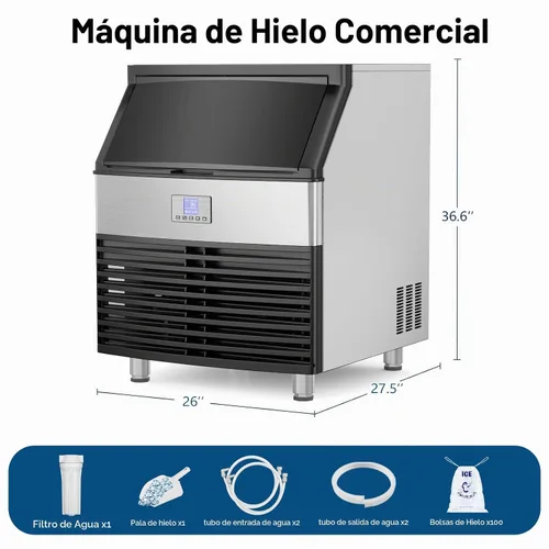 Vista 7 de Commercial Ice Maker Machine, 450lbs/24H ice Machine, 120Lbs Storage Balck Stainless Silver