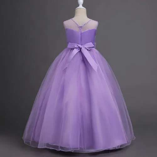 Vista 3 de Vestido formal de tul de encaje para niña de flores, vestido largo de princesa, baile, boda, dama de honor, noche