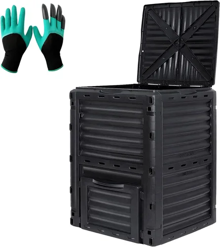 Vista 9 de Contenedor de compostaje pequeño de 21 galones, para exteriores, compacto, con cámara giratoria única, con puerta corredera y marco de acero