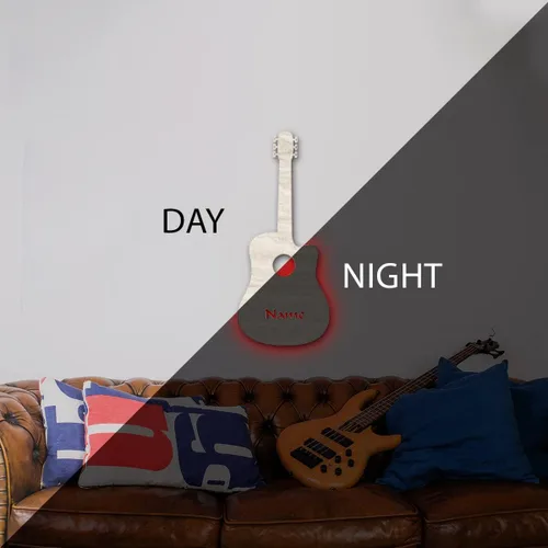 Vista 3 de Luz de guitarra LED única personalizada para colgar en la pared, personalizada con nombre para fanáticos de la música, hombres, mujeres, profesores