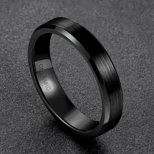 Vista 2 de SOMEN TUNGSTEN Anillos de cerámica negra de 0.157in, 0.236in, 0.315in, color negro, cepillados, ajuste cómodo, alianza de boda para hombres