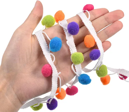 Vista 4 de uxcell 5 yardas con flecos de pompón, accesorio de costura de cinta para manualidades, para el hogar, cortina, ropa, almohada, decoración